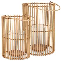 Conjunto Lanternas De Chão Em Bambu Com Porta Vela Mart 18561