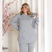 Conjunto Lanzinha Pantalona Calça Reta e Blusa Com Capuz Plus Size