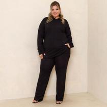 Conjunto Lanzinha Pantalona Calça Reta e Blusa Com Capuz Plus Size
