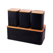 Conjunto Latas Porta Pão Condimentos Preto Bread Black Mimo