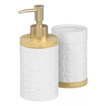 Conjunto Lavabo Banheiro 3 Peças Bambu Saboneteira Líquida Dispenser 889