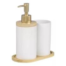 Conjunto Lavabo Banheiro 3 Peças Bambu Saboneteira Líquida