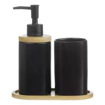 Conjunto Lavabo Banheiro 3 Peças Bambu Saboneteira Líquida