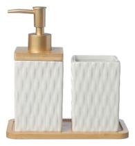 Conjunto Lavabo Banheiro Bambu Saboneteira Líquida Pia 350