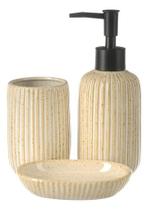 Conjunto Lavabo Banheiro Bege Porcelana Dispenser Líquido