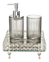 Conjunto Lavabo Banheiro Dispenser Líquido Bandeja Espelhada