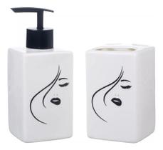Conjunto Lavabo Banheiro Dispenser Líquido Branco Porta Escova Higiene Acessórios Pia Diva Conjunto Lavabo Banheiro Dispenser Líquido Branco Porta Escova Higiene Acessórios Pia Diva