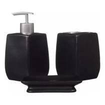 Conjunto Lavabo Banheiro Dispenser Líquido Saboneteira Black 105 Conjunto Lavabo Banheiro Dispenser Líquido Saboneteira Black 105