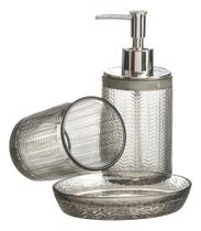 Conjunto Lavabo Banheiro Vidro Dispenser Líquido Escova Pia