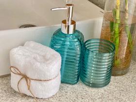 Conjunto Lavabo Banheiro Vidro Saboneteira Líquida Escova