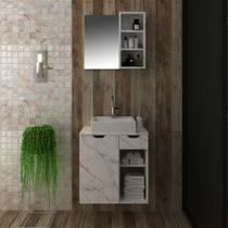 Conjunto Lavabo com Espelho e Cuba Mármore Branco Tecno Mobili