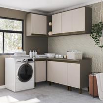 Conjunto Lavanderia Modulada 5 Peças com Tampo Aurora Espresso Móveis Bege/Duna/Cristal Conjunto Lavanderia Modulada 5 Peças com Tampo Aurora Espresso Móveis Bege/Duna/Cristal