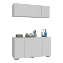 Conjunto Lavanderia Multiuso Armário Aéreo E Balcão Mp5054 Branco natural