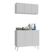 Conjunto Lavanderia Retrô Multiuso Armário Aéreo E Balcão Mp5050 Branco Branco