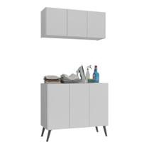 Conjunto Lavanderia Retrô Multiuso Armário Aéreo E Balcão Mp5050 Branco preto