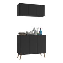 Conjunto Lavanderia Retrô Multiuso Armário Aéreo E Balcão Mp5050 Preto natural