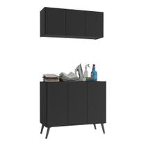 Conjunto Lavanderia Retrô Multiuso Armário Aéreo E Balcão Mp5050 Preto Preto