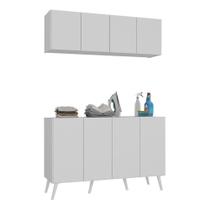 Conjunto Lavanderia Retrô Multiuso Armário Aéreo E Balcão Mp5053 Branco Branco