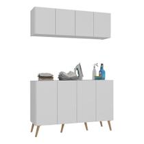 Conjunto Lavanderia Retrô Multiuso Armário Aéreo E Balcão Mp5053 Branco natural