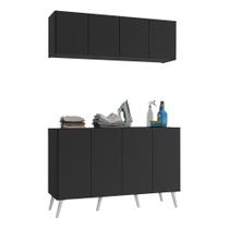 Conjunto Lavanderia Retrô Multiuso Armário Aéreo E Balcão Mp5053 Preto branco