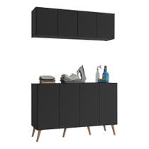 Conjunto Lavanderia Retrô Multiuso Armário Aéreo E Balcão Mp5053 Preto natural