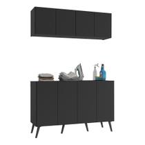 Conjunto Lavanderia Retrô Multiuso Armário Aéreo E Balcão Mp5053 Preto Preto