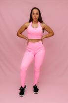 Conjunto Legging Bolso + Top Decote U Confort - Rosa Chiclete - Conforto e Estilo para Atividades Físicas