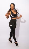 Conjunto Legging Com Bolso Newstyle Fitness Academia Feminina Cintura Alta Top Com Tela