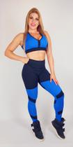 Conjunto Legging e Top Recortes Preto e Azul