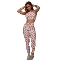 Conjunto Legging Empina Bumbum Romana + Top Plaid Moving