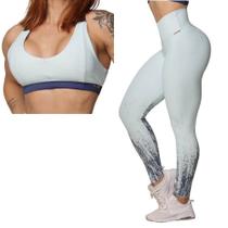 Conjunto Legging Empina + Top Jacquard Dust Celeste Moving