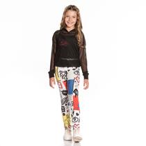 Conjunto Legging Estampada Blusao cropped tule e top MYLU