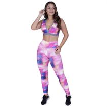 Conjunto Legging Fitness Estampa+Top Decote Bojo Uv50+ Orbis Rosa