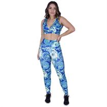 Conjunto Legging Fitness Estampa+Top Decote Bojo Uv50+ Orbis Verde