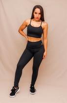 Conjunto Legging Lisa + Top Decote Alça Confort - Preto - HNR