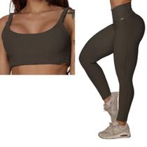 Conjunto Legging Vision Canelado + Top Verde Militar Moving