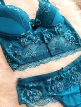 Conjunto Lena em Microfibra com Bojo e Renda - Ajustável e Confortável