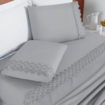 Conjunto Lencol Casal Super King London Bordado Inglês 200 Conjunto Lencol Casal Super King London Bordado Inglês 200