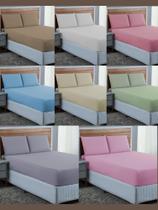 Conjunto Lençol Queen 03 Peças 300 Fios Percal 100% Algodão com Elástico Tecido Macio e Grosso