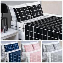 Conjunto Lençol Super King Xadrez 200 Fios Azul