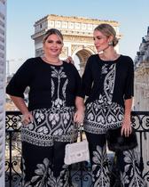 Conjunto Liliane - Sofisticado com recortes estampados na blusa e calça em malha crepe reativa premium