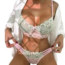 Conjunto Lingerie Aro Especial e Renda Giovanna Verde e Rosa Conjunto Lingerie Aro Especial e Renda Giovanna Verde e Rosa