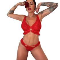 Conjunto Lingerie C/Aro e Renda Especia Antonieta Vermelho