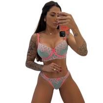 Conjunto Lingerie C/Aro Especial Renda Bella Rosa e Azul