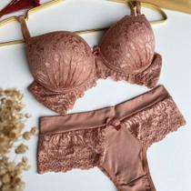 Conjunto Lingerie Calcinha e Sutiã com Bojo e Renda Avelã Conjunto Lingerie Calcinha e Sutiã com Bojo e Renda Avelã