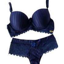 Conjunto Lingerie Calcinha e Sutiã com Bojo e Renda Sense Azul Conjunto Lingerie Calcinha e Sutiã com Bojo e Renda Sense Azul