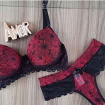 Conjunto Lingerie Calcinha e Sutiã com Bojo Renda e Tule Rubi Conjunto Lingerie Calcinha e Sutiã com Bojo Renda e Tule Rubi