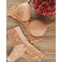 Conjunto Lingerie Calcinha e Sutiã em renda Amêndoa Conjunto Lingerie Calcinha e Sutiã em renda Amêndoa