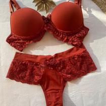 Conjunto Lingerie Calcinha e Sutiã Renda Terra Bojo Liso Conjunto Lingerie Calcinha e Sutiã Renda Terra Bojo Liso