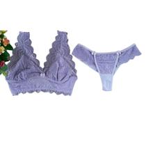 Conjunto Lingerie Calcinha e Sutiã Top Renda Lilás